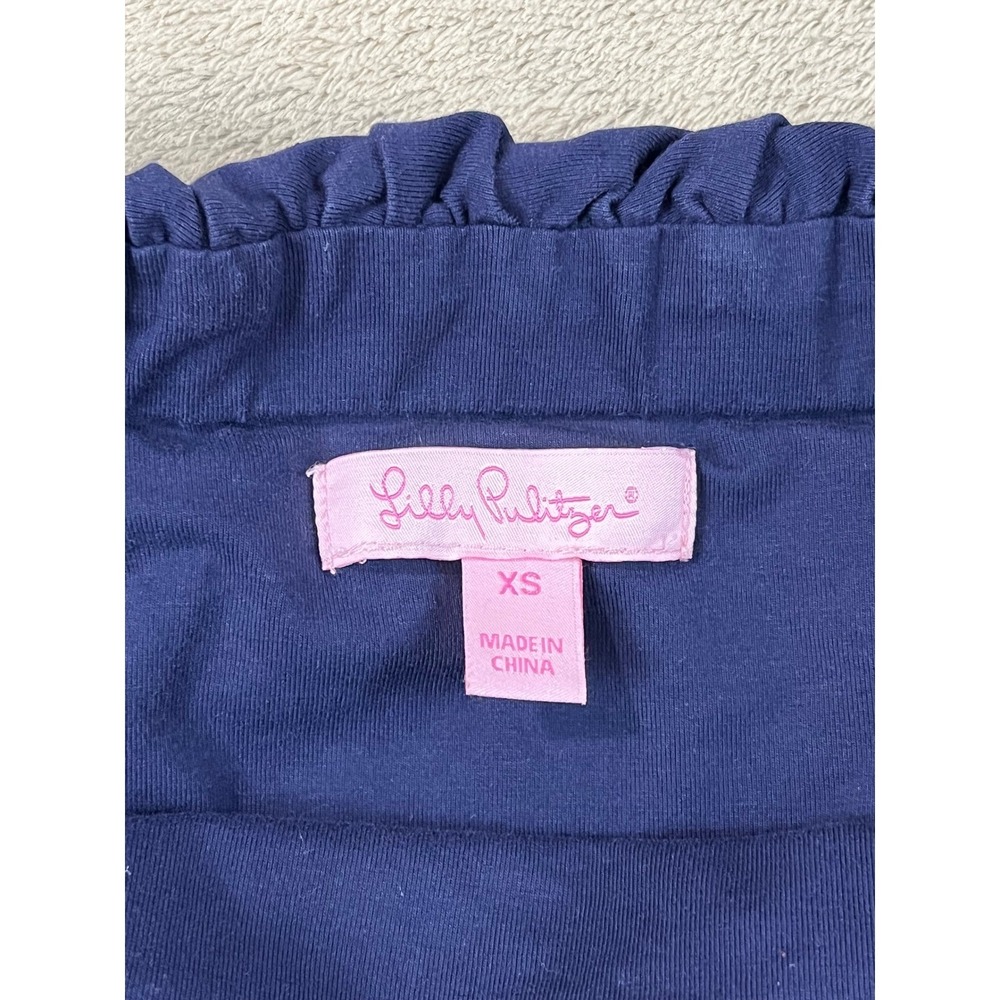 Lilly Pulitzer Sand Dollar Dress Women's XS Light Blue Trim Cotton Strapless EUC - Picture 2 of 7